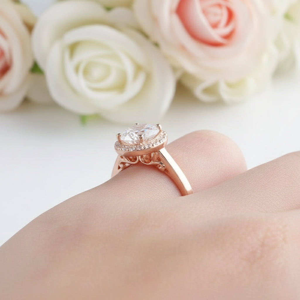 14k Rose Gold 1.2CT Diamond Classic Halo Engagement Ring-Black Diamonds New York