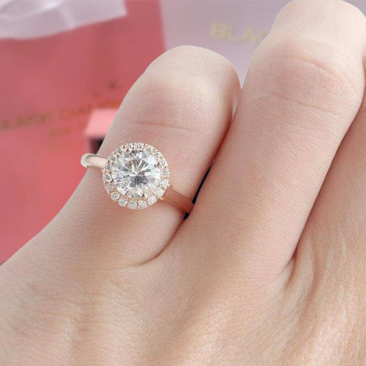 14K Rose Gold 1.2CT Diamond Classic Halo Engagement Ring-Black Diamonds New York