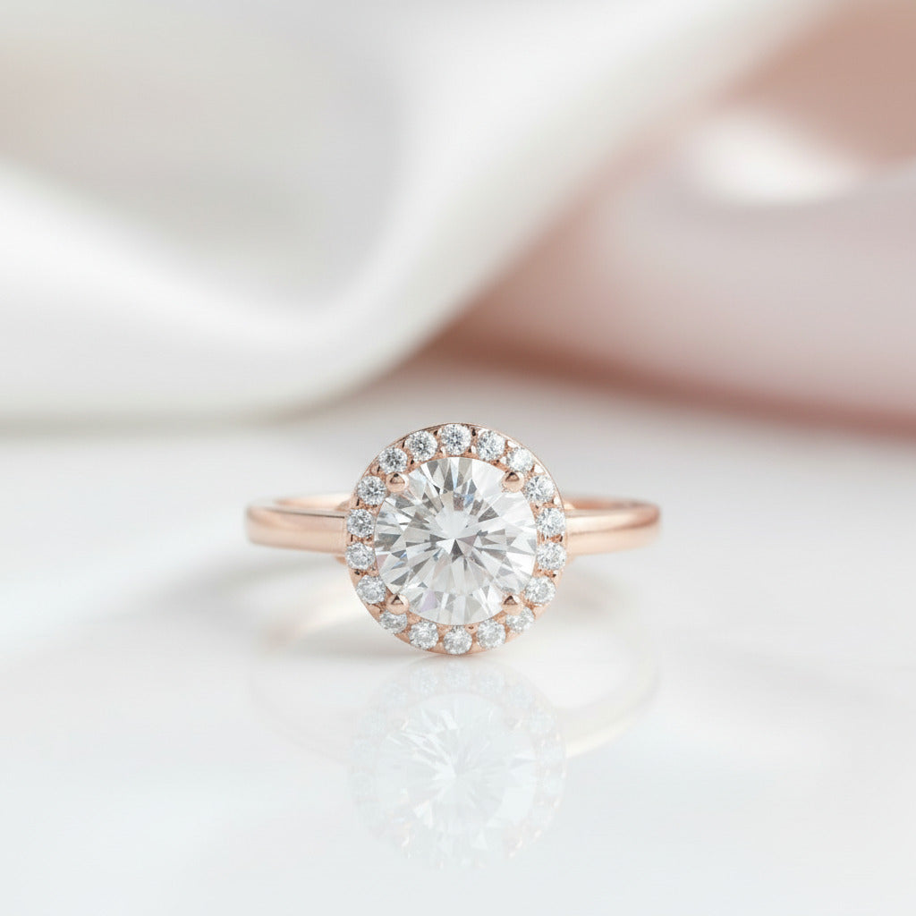 14k Rose Gold 1.2CT Diamond Option Classic Halo Engagement Ring-Black Diamonds New York
