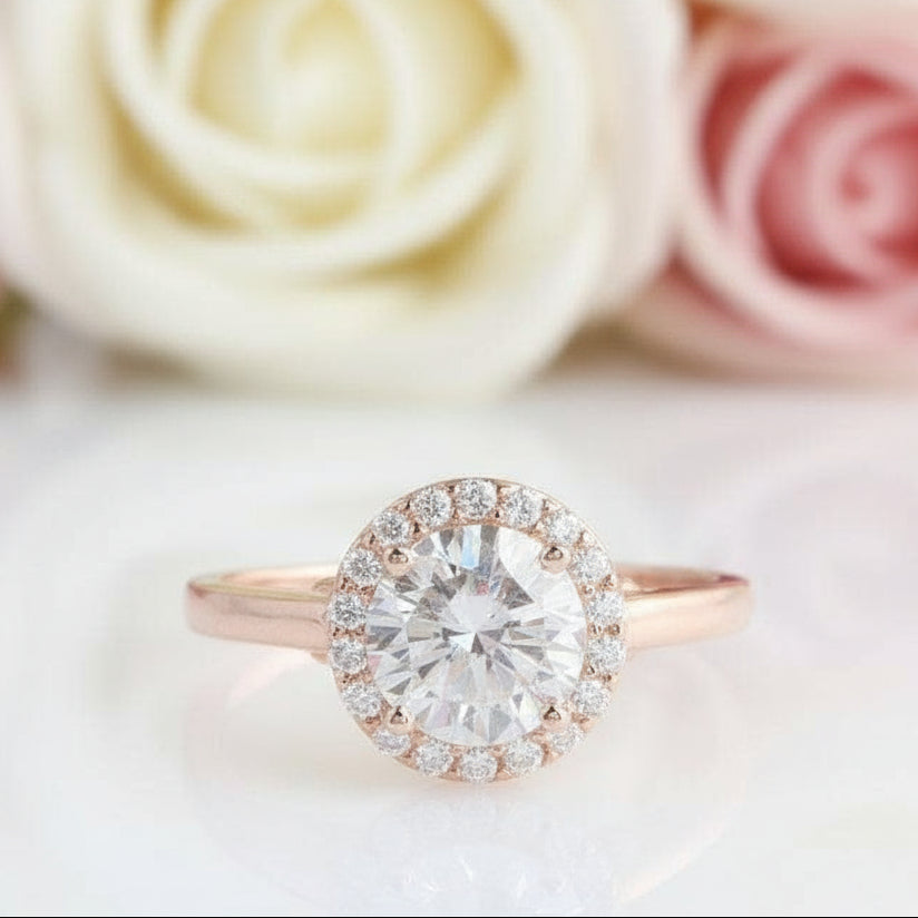 14k Rose Gold 1.2CT Diamond Classic Halo Engagement Ring-Black Diamonds New York