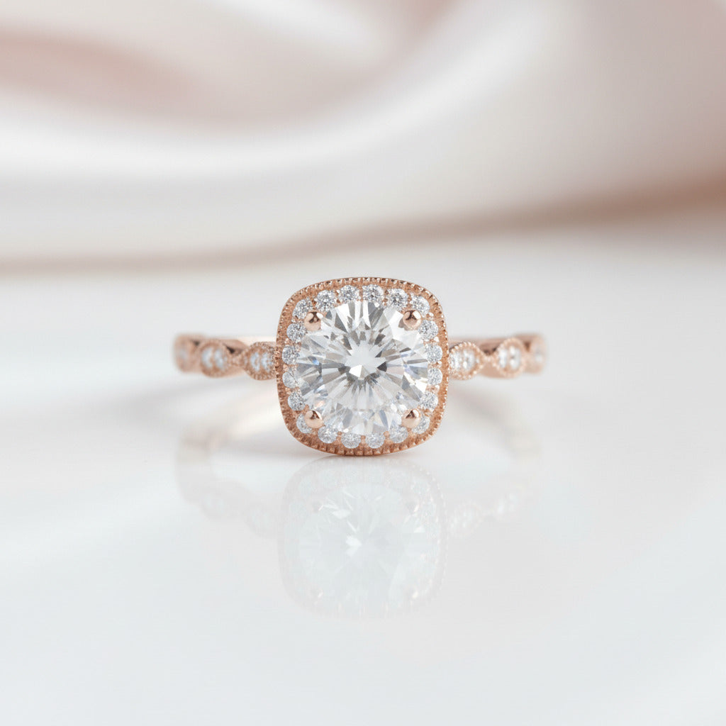 14k Rose Gold 1.2 Ct Round Cut Diamond Option Halo Engagement Ring-Black Diamonds New York