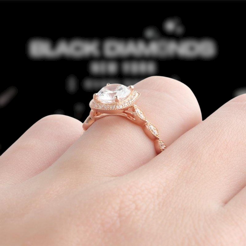14K Rose Gold 1.2ct Round Cut Moissanite Halo Engagement Ring - Black Diamonds New York