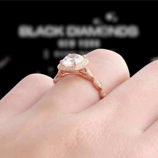 14K Rose Gold 1.2ct Round Cut Diamond Halo Engagement Ring-Black Diamonds New York
