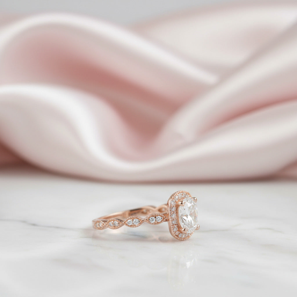 14k Rose Gold 1.2 Ct Round Cut Diamond Option Halo Engagement Ring-Black Diamonds New York