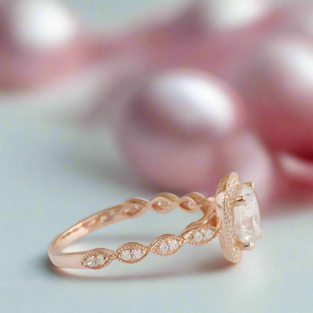 14k Rose Gold 1.2 Ct Round Cut Diamond Halo Engagement Ring-Black Diamonds New York