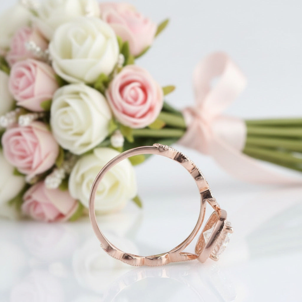 14k Rose Gold 1.2 Ct Round Cut Diamond Option Halo Engagement Ring-Black Diamonds New York