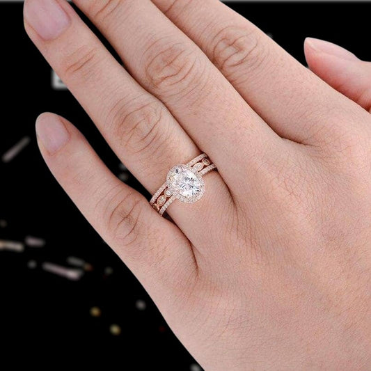 14k Rose Gold 1.5ct Oval-Cut Diamond Halo Engagement Ring Set-Black Diamonds New York