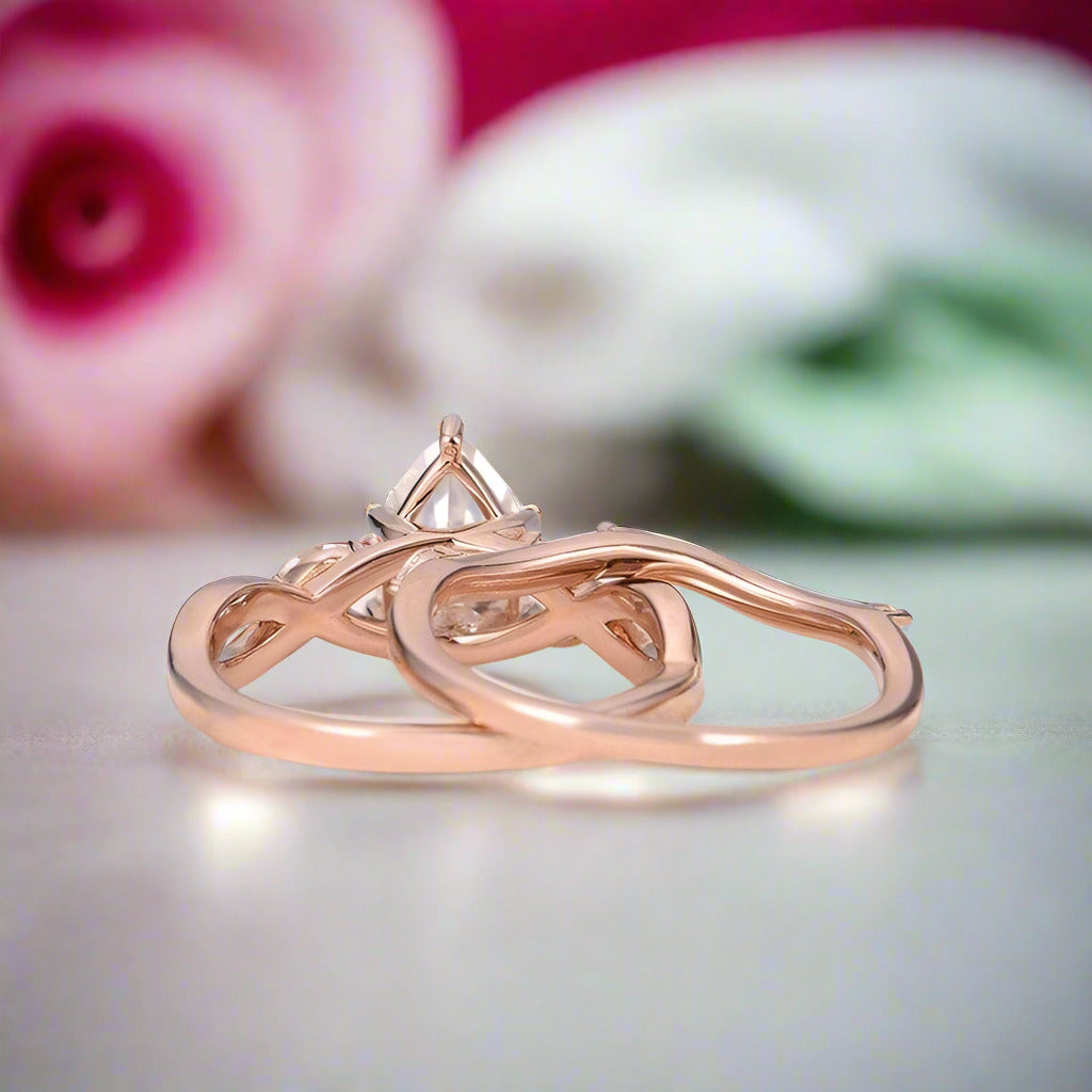 14k Rose Gold 1.5ct Pear Cut Diamond Ring Set-Black Diamonds New York