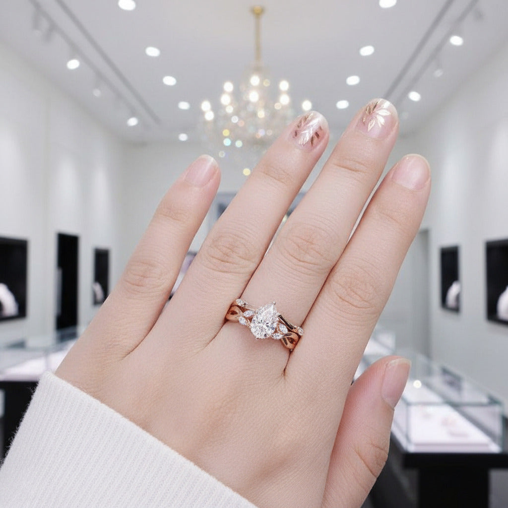 14k Rose Gold 1.5ct Pear Cut Diamond Option Ring Set-Black Diamonds New York