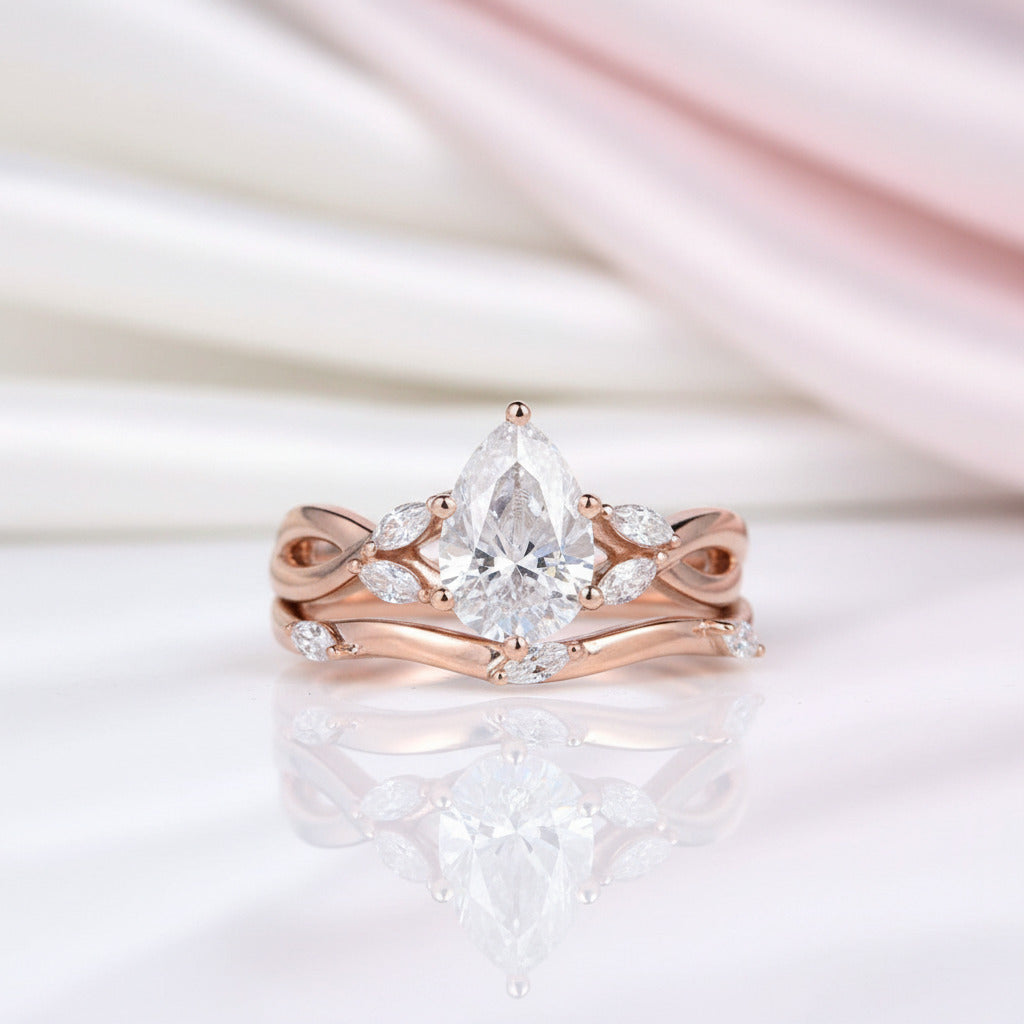 14k Rose Gold 1.5ct Pear Cut Diamond Option Ring Set-Black Diamonds New York