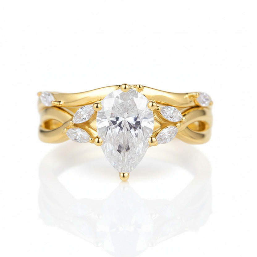 14k Rose Gold 1.5ct Pear Cut Diamond Option Ring Set-Black Diamonds New York
