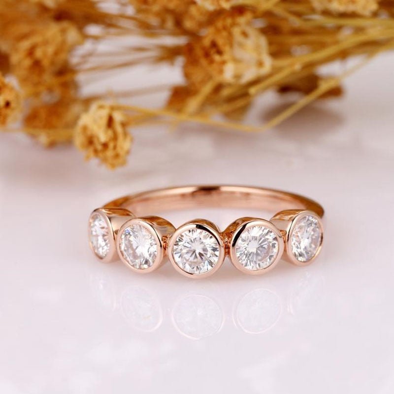 14k Rose Gold 1.5ctw Moissanite Bubble Style Half Eternity Wedding Band - Black Diamonds New York