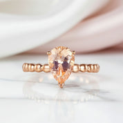 14K Rose Gold 1.6 Ct Pear Peach Morganite Solitaire Ring-Black Diamonds New York