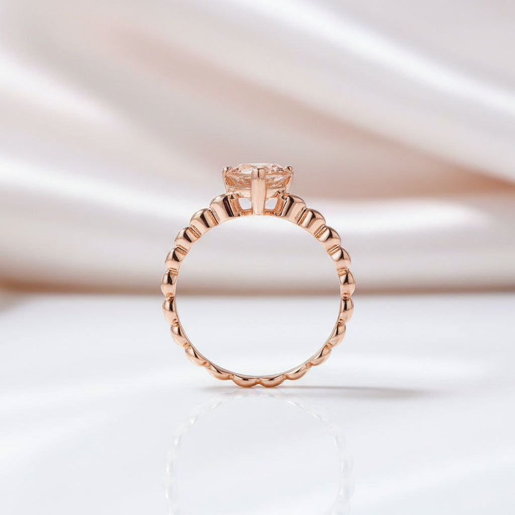 14K Rose Gold 1.6 Ct Pear Peach Morganite Solitaire Ring-Black Diamonds New York