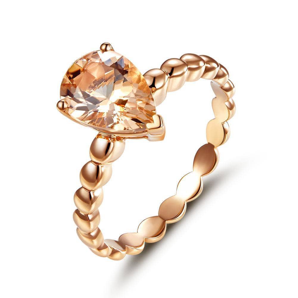 14K Rose Gold 1.6 Ct Pear Peach Morganite Solitaire Ring-Black Diamonds New York