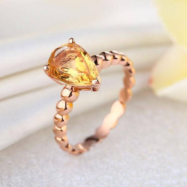 14K Rose Gold 1.6ct Pear Citrine Solitaire Ring-Black Diamonds New York