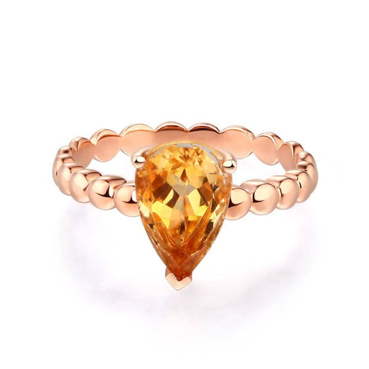 14K Rose Gold 1.6ct Pear Citrine Solitaire Ring