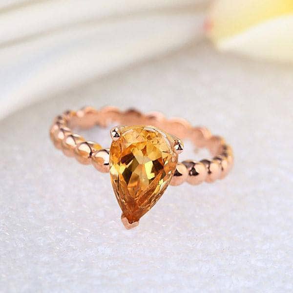 14K Rose Gold 1.6ct Pear Citrine Solitaire Ring-Black Diamonds New York