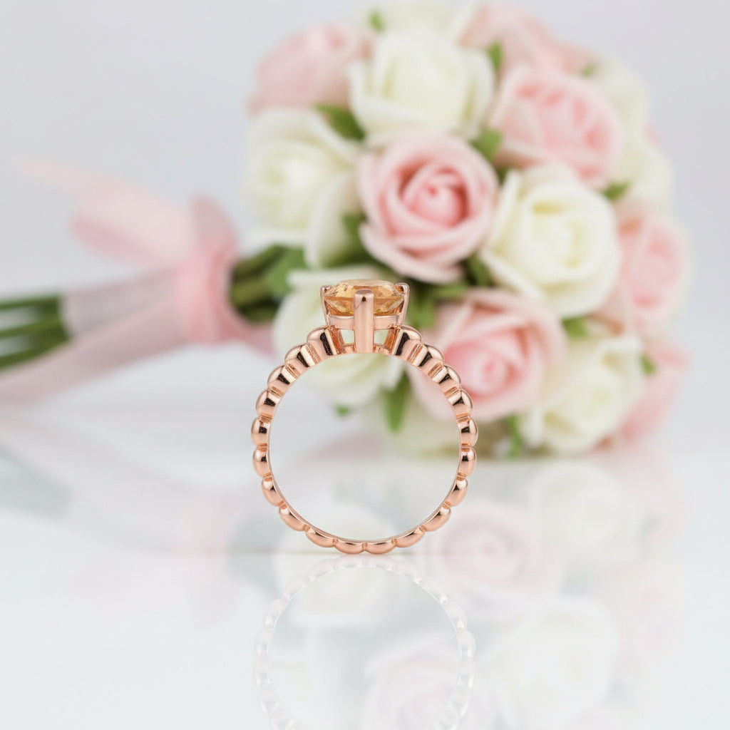 14k Rose Gold 1.6ct Pear Cut Citrine Solitaire Ring-Black Diamonds New York