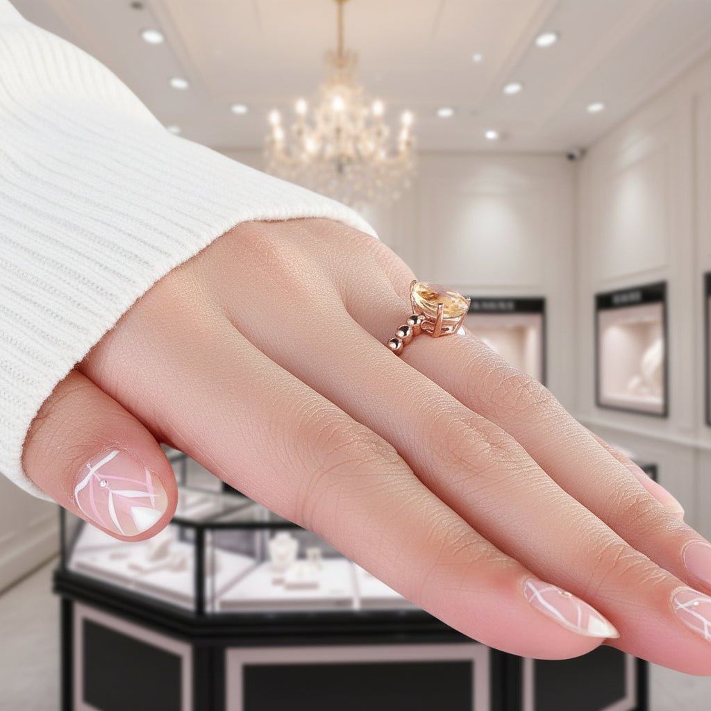 14k Rose Gold 1.6ct Pear Cut Citrine Solitaire Ring-Black Diamonds New York