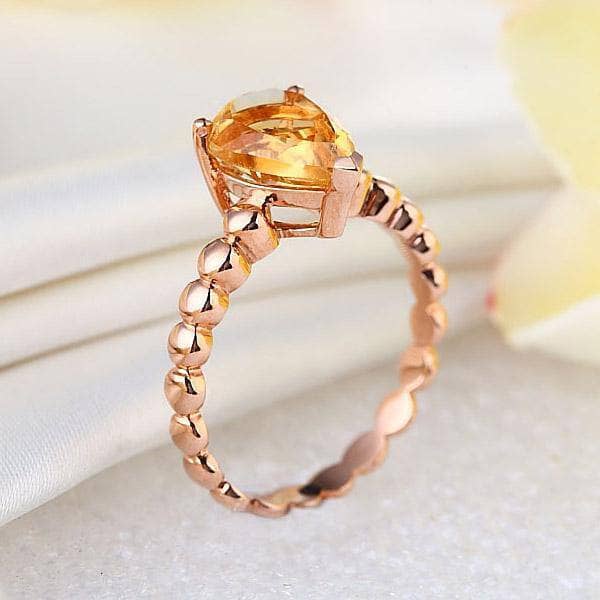 14K Rose Gold 1.6ct Pear Citrine Solitaire Ring-Black Diamonds New York