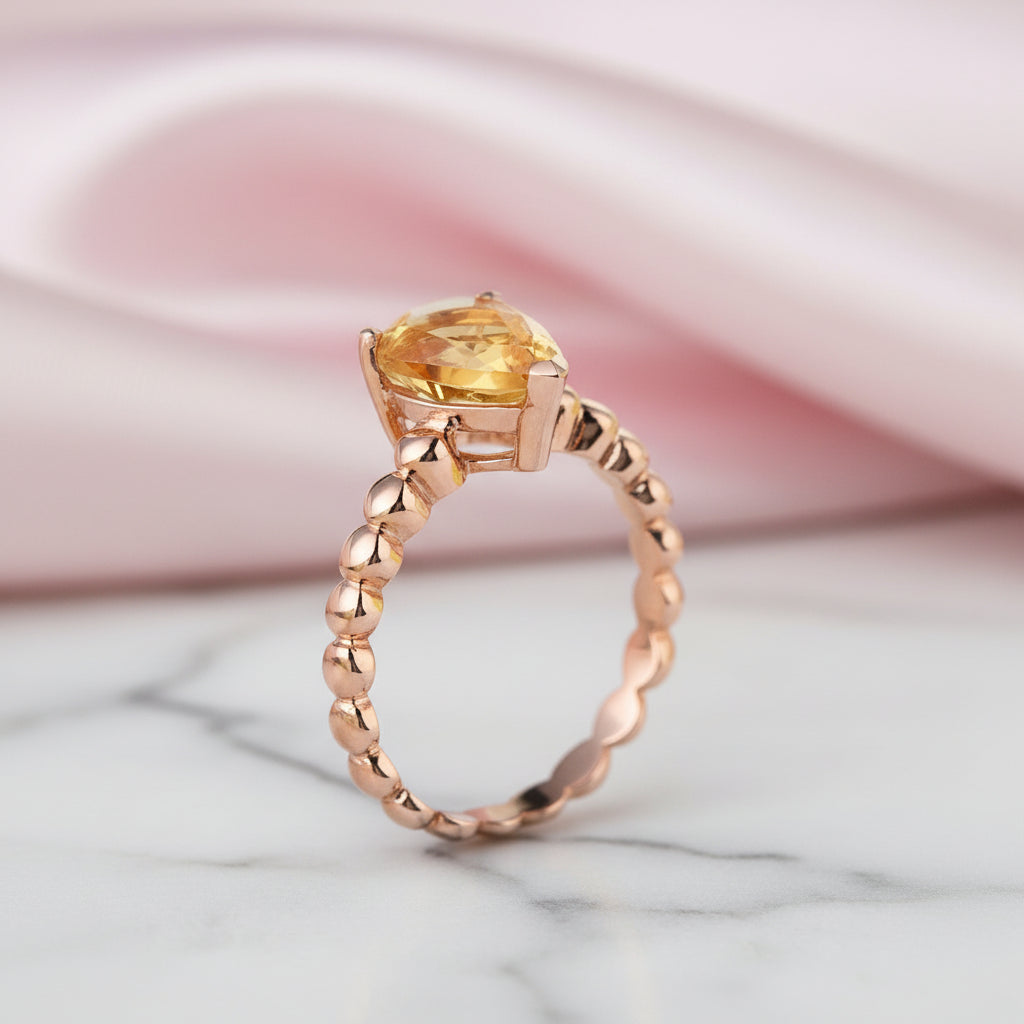 14k Rose Gold 1.6ct Pear Cut Citrine Solitaire Ring-Black Diamonds New York