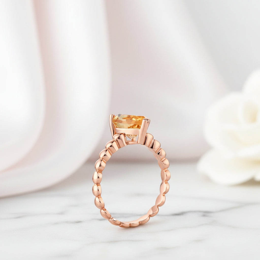 14k Rose Gold 1.6ct Pear Cut Citrine Solitaire Ring-Black Diamonds New York