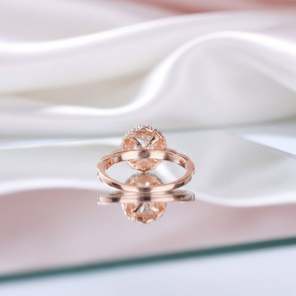 14k Rose Gold 1ct 6.5mm Diamond Halo Engagement Ring-Black Diamonds New York