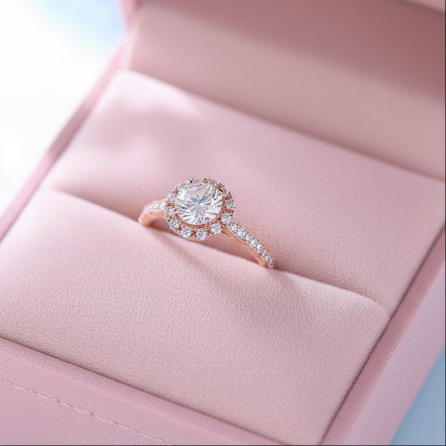 14k Rose Gold 1ct 6.5mm Diamond Option Halo Engagement Ring-Black Diamonds New York