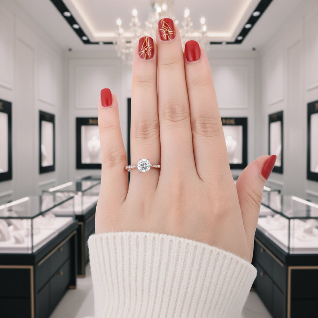 14k Rose Gold 1.0 Ct Diamond Option 6 Prong Solitaire Engagement Ring-Black Diamonds New York
