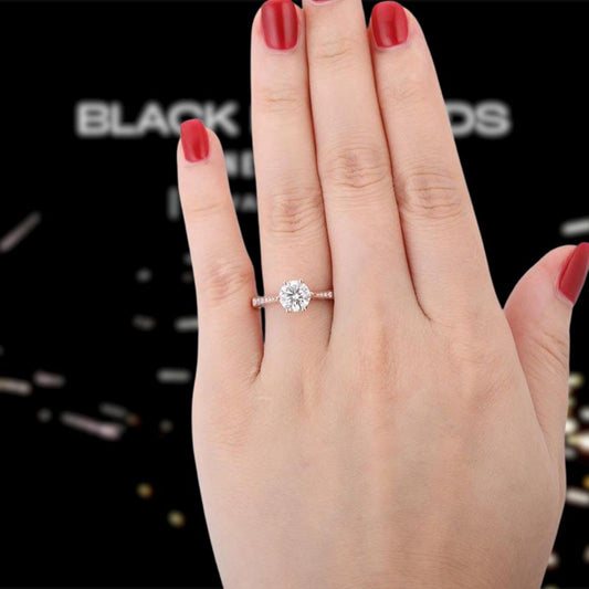 14k Rose Gold 1ct Moissanite 6 Prong Solitaire Engagement Ring-Black Diamonds New York