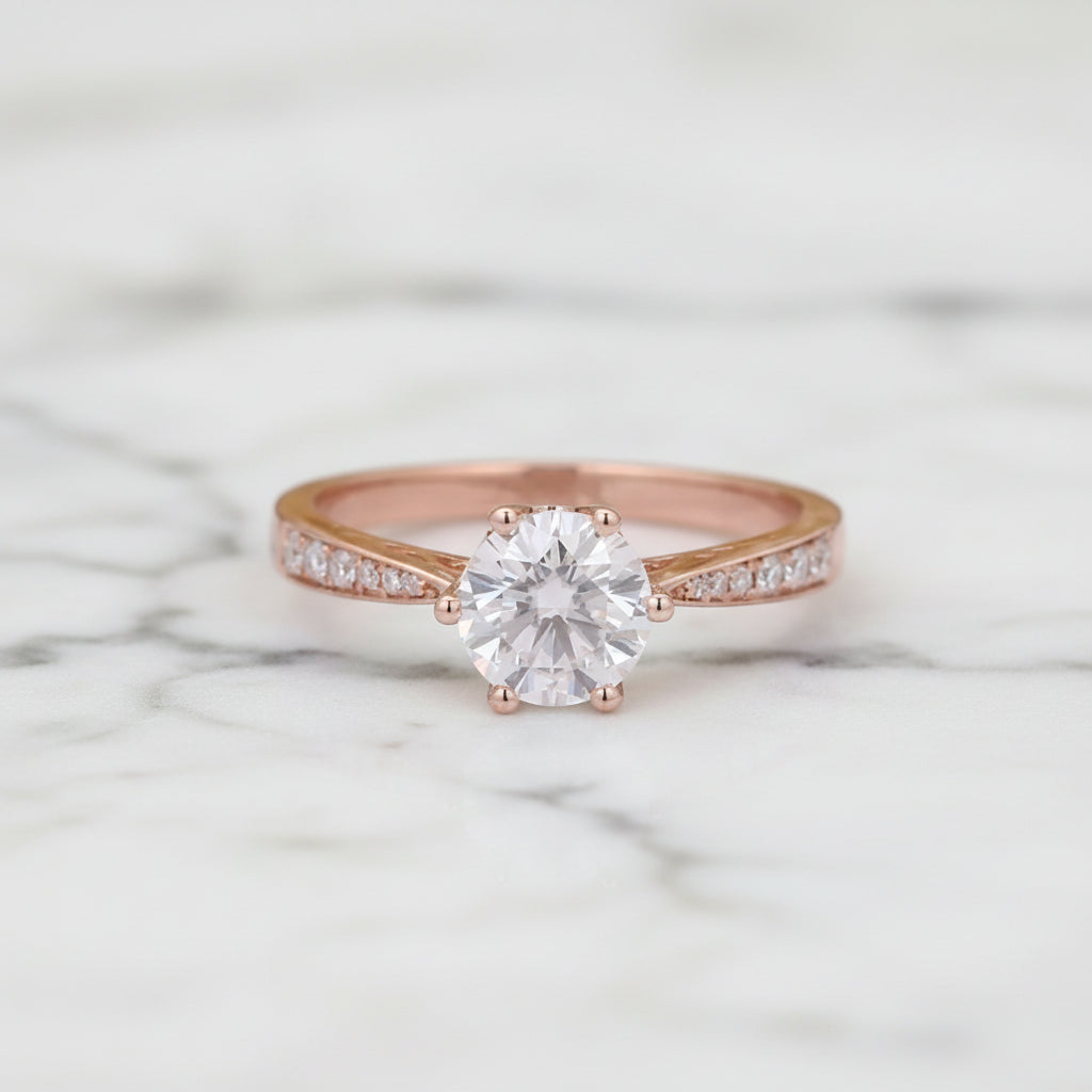 14k Rose Gold 1.0 Ct Diamond Option 6 Prong Solitaire Engagement Ring-Black Diamonds New York