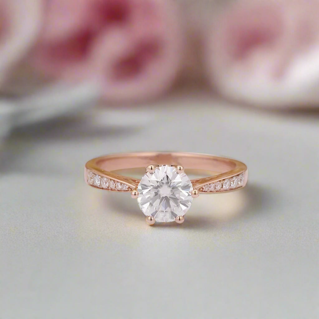 14k Rose Gold 1.0 Ct Diamond 6 Prong Solitaire Engagement Ring-Black Diamonds New York