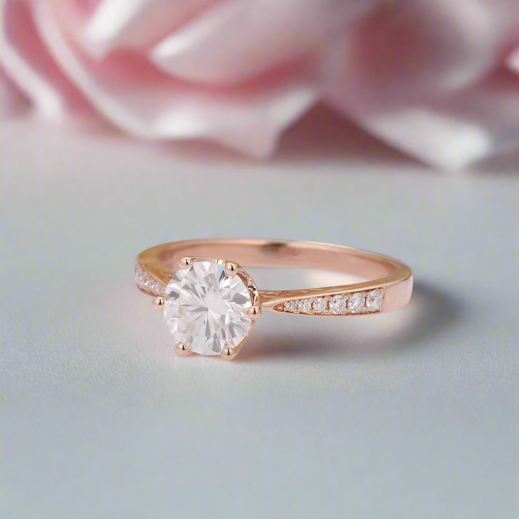 14k Rose Gold 1.0 Ct Diamond 6 Prong Solitaire Engagement Ring-Black Diamonds New York