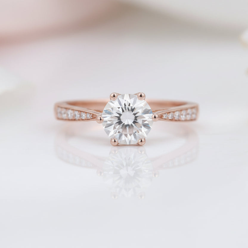 14k Rose Gold 1.0 Ct Diamond Option 6 Prong Solitaire Engagement Ring-Black Diamonds New York