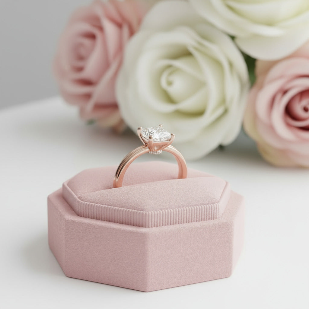 14k Rose Gold 1ct Princess Cut Diamond Option-Black Diamonds New York