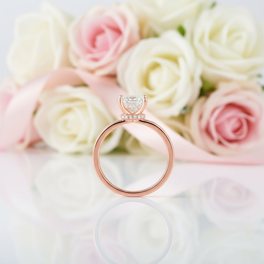 14k Rose Gold 1ct Princess Cut Diamond Option-Black Diamonds New York