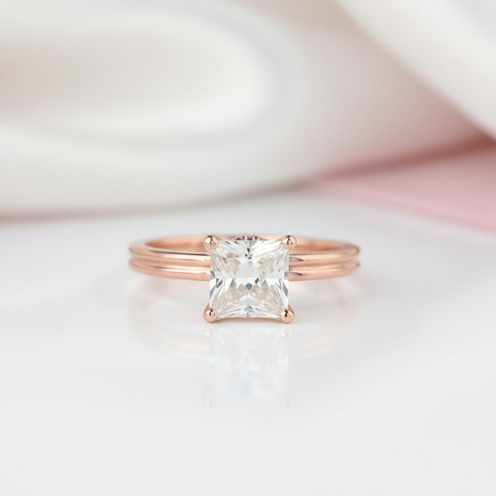14k Rose Gold 1ct Princess Cut Diamond Option-Black Diamonds New York