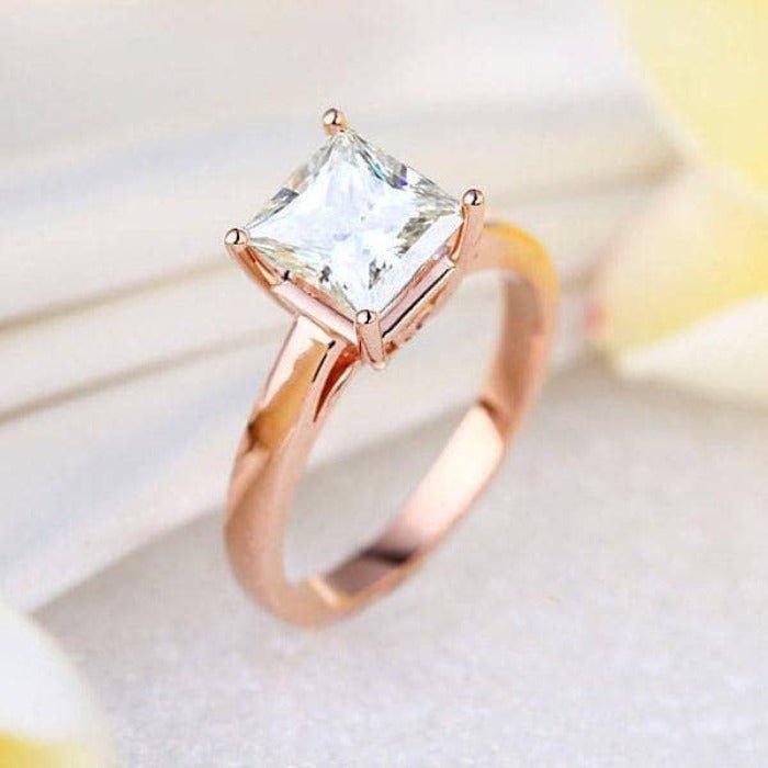 14K Rose Gold 1ct Princess Cut Diamond Ring-Black Diamonds New York