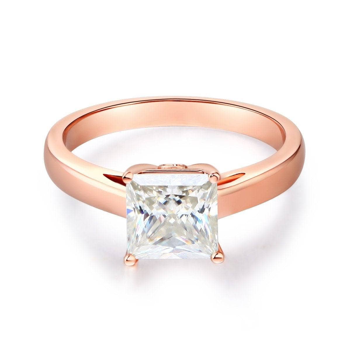 14K Rose Gold 1ct Princess Cut Moissanite Diamond Ring-Black Diamonds New York