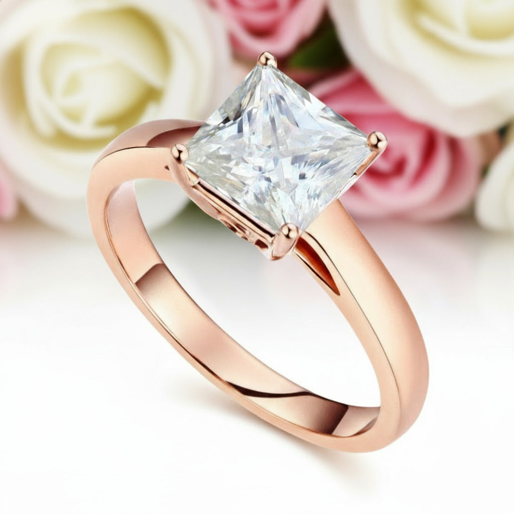 14k Rose Gold 1ct Princess Cut Diamond Ring-Black Diamonds New York