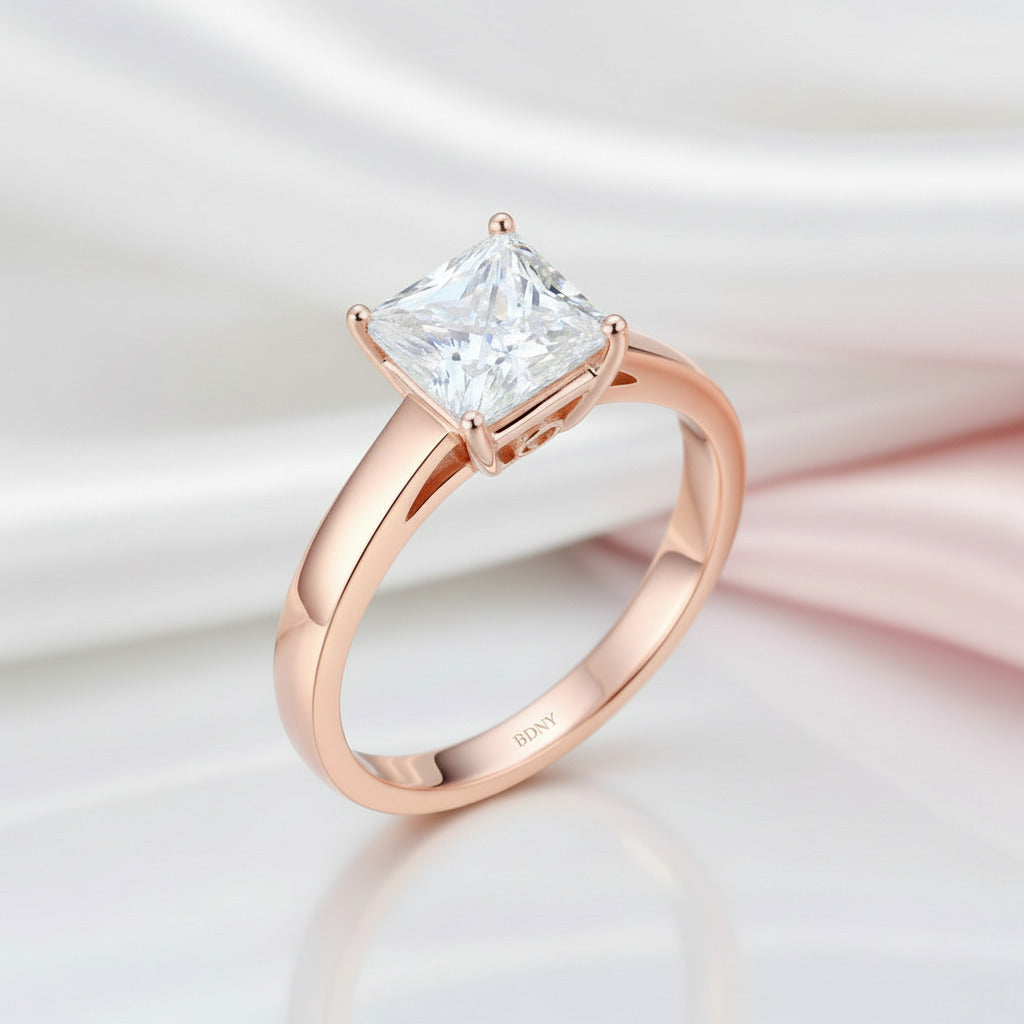 14k Rose Gold 1ct Princess Cut Diamond Option Ring-Black Diamonds New York