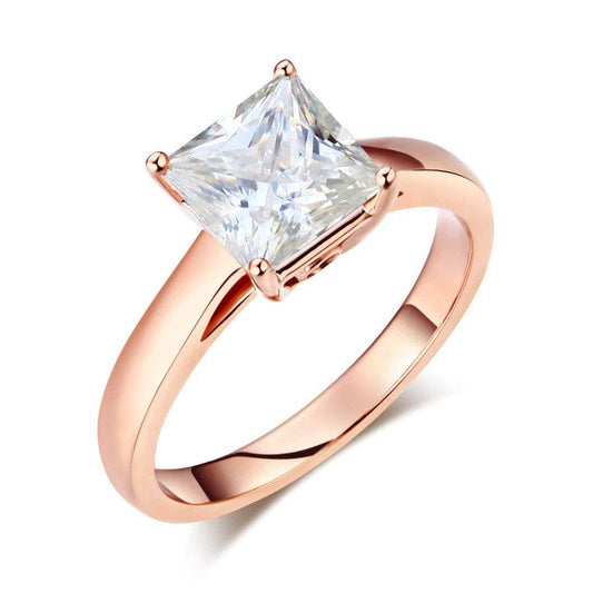 14K Rose Gold 1ct Princess Cut Moissanite Diamond Ring
