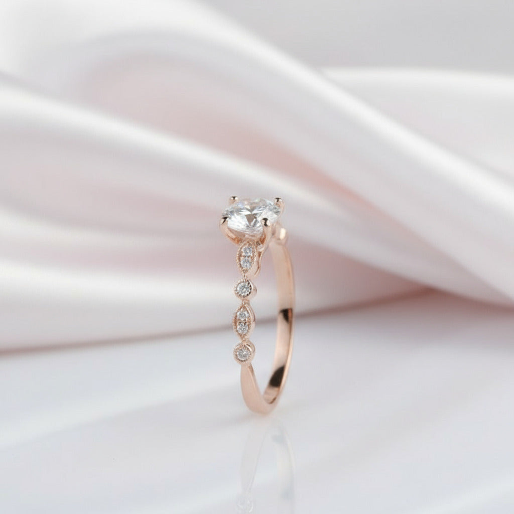 14k Rose Gold 1.0 Ct Round Cut Diamond Engagement Ring-Black Diamonds New York