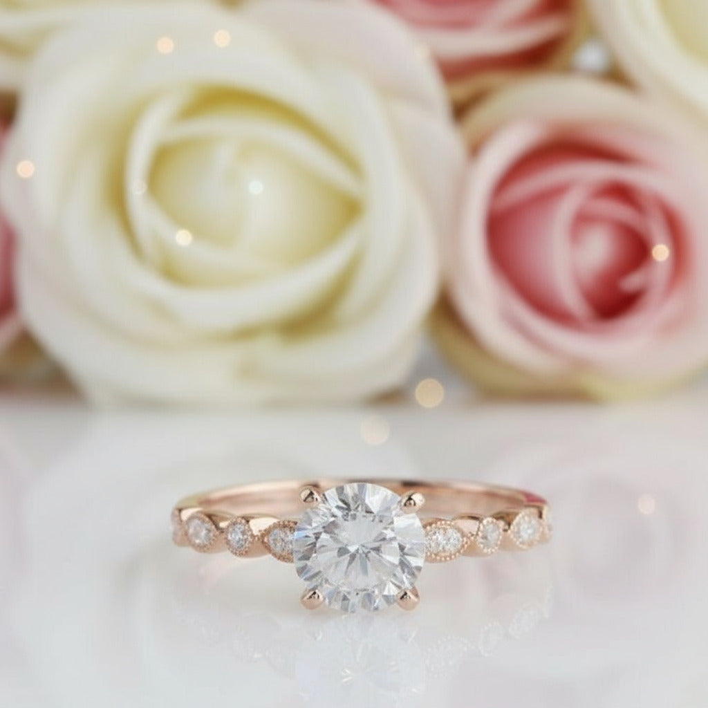 14k Rose Gold 1.0 Ct Round Cut Diamond Engagement Ring-Black Diamonds New York