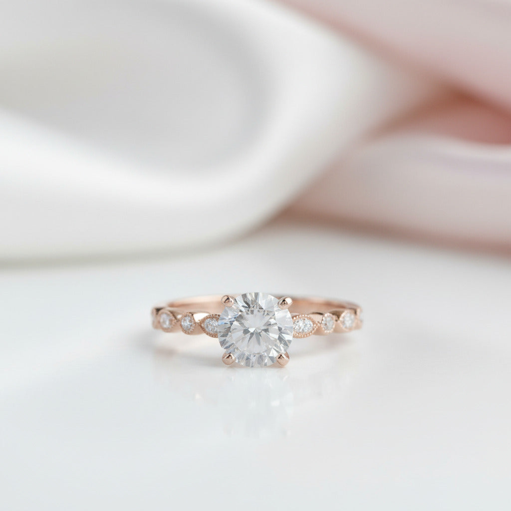 14k Rose Gold 1.0 Ct Round Cut Diamond Option Engagement Ring-Black Diamonds New York
