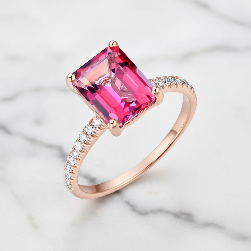 14k Rose Gold 2.8ct Pink Topaz Diamond Option Ring-Black Diamonds New York