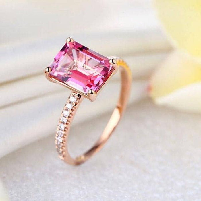 14K Rose Gold 2.8ct Pink Topaz 0.16ct Natural Diamond Ring