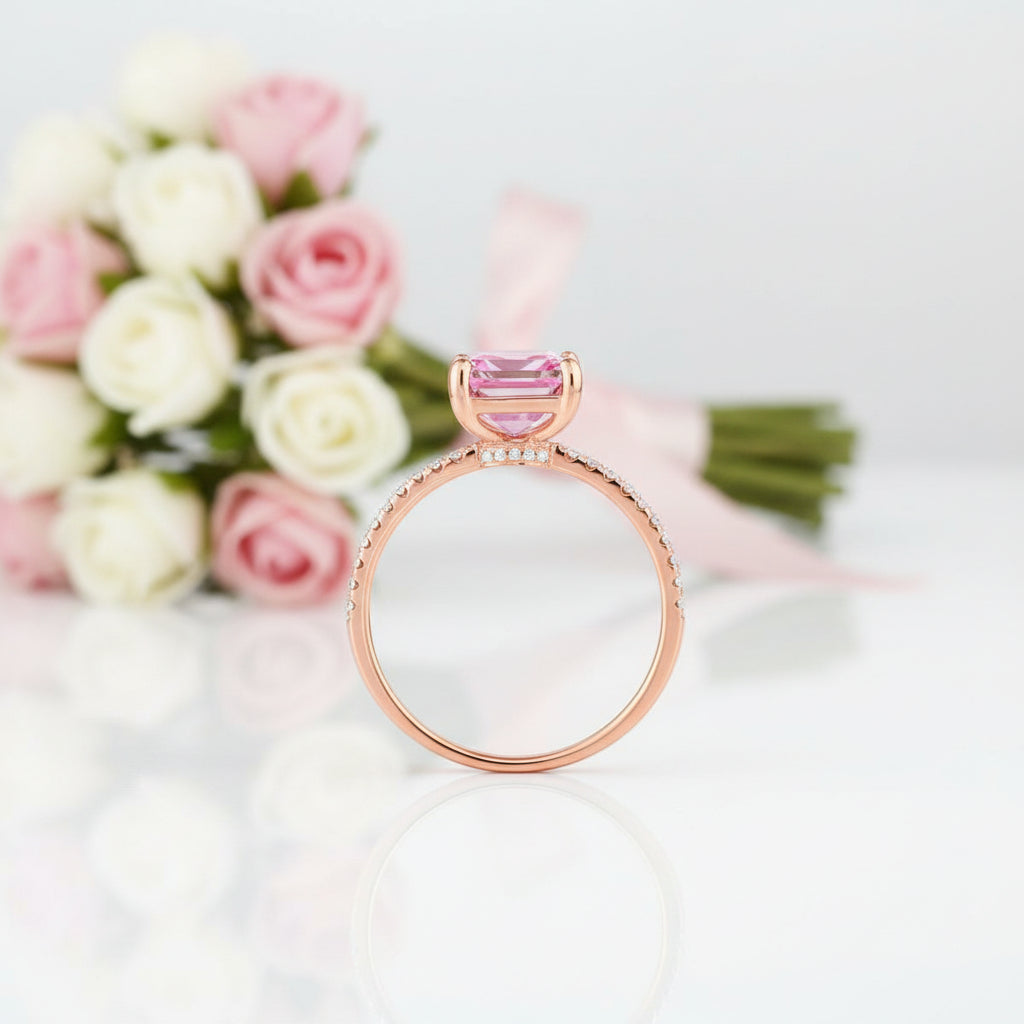 14k Rose Gold 2.8ct Pink Topaz Diamond Option Ring-Black Diamonds New York