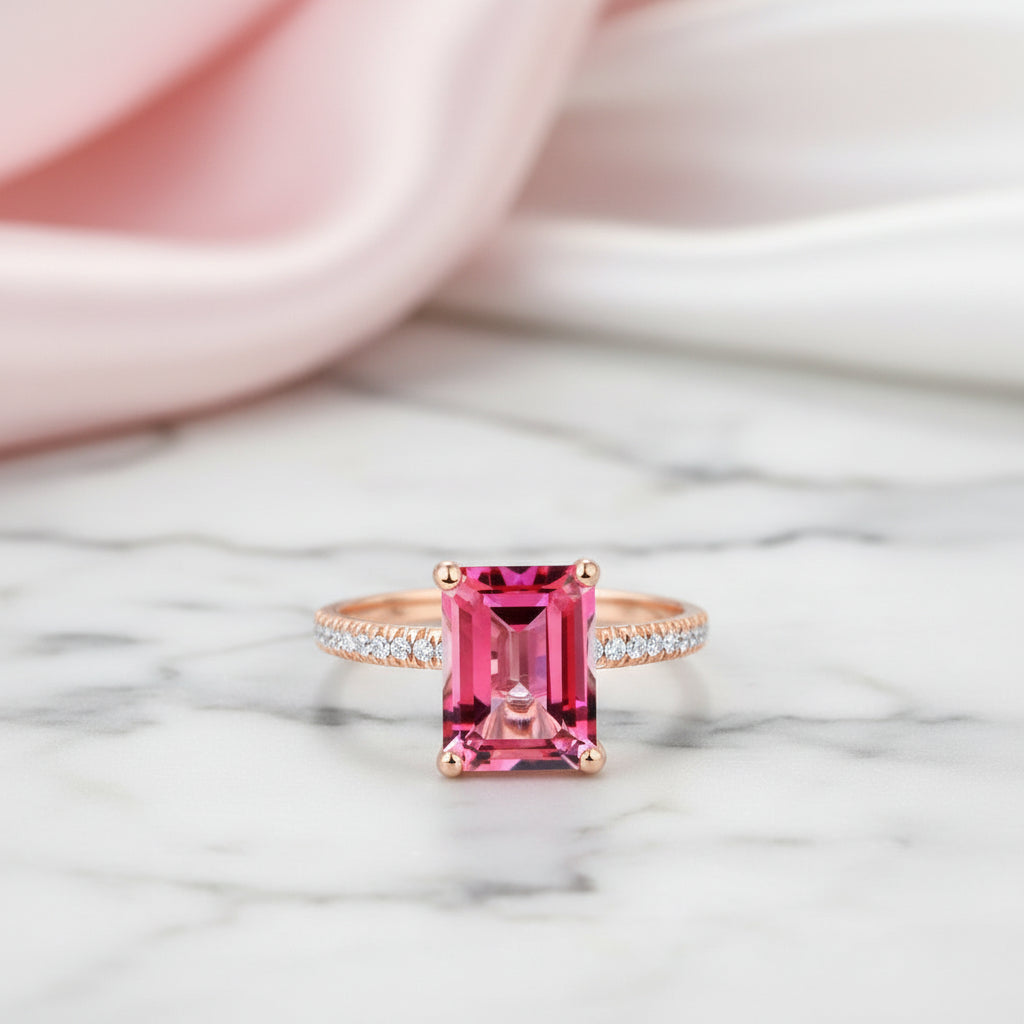 14k Rose Gold 2.8ct Pink Topaz Diamond Option Ring-Black Diamonds New York